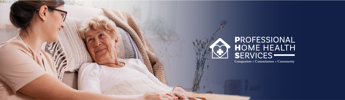 PHS caregiver comforting a senior at home, Professional Home Health Services